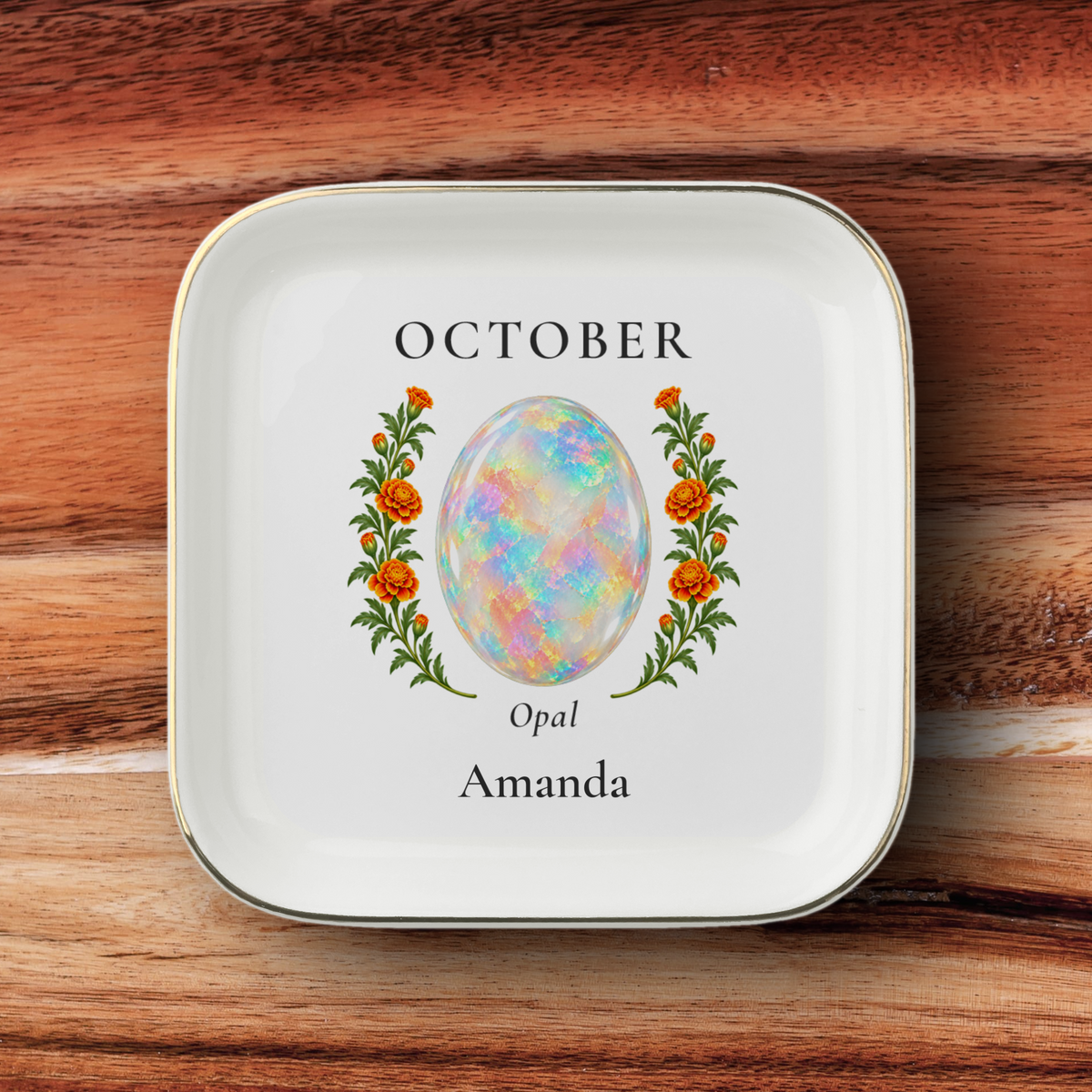 Personalized Birthstone & Birth Flower Jewelry Dish