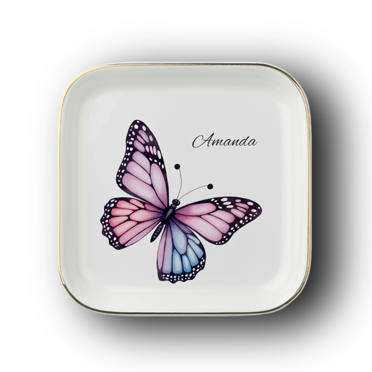 Personalized Watercolor Butterfly Jewelry Dish