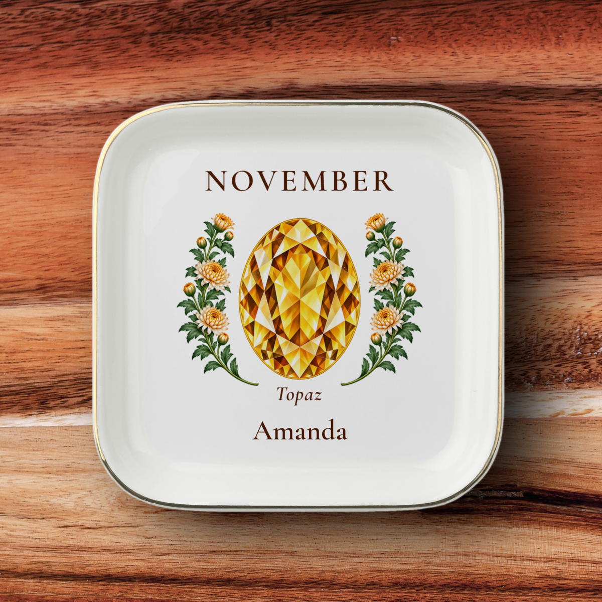 Personalized Birthstone & Birth Flower Jewelry Dish