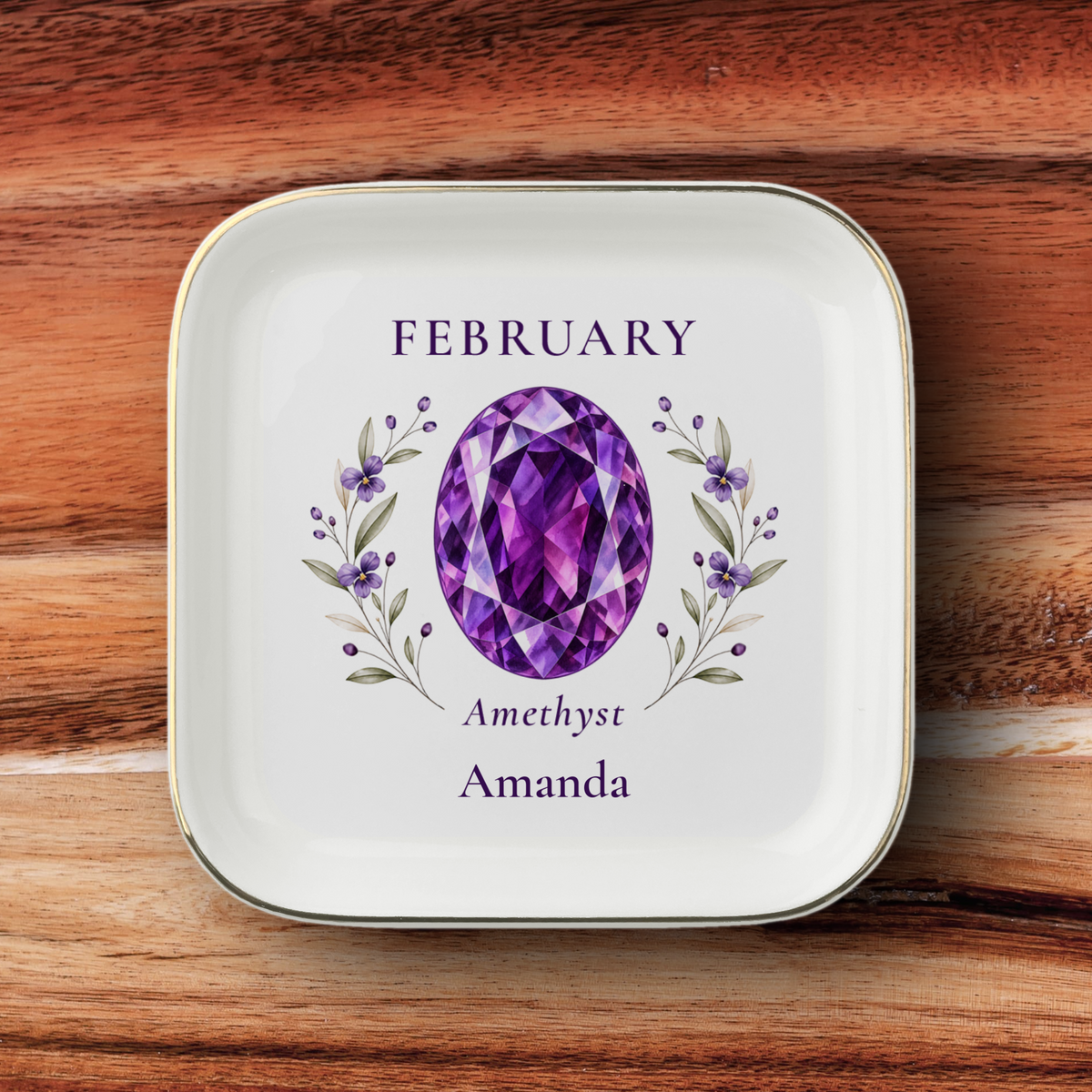 Personalized Birthstone & Birth Flower Jewelry Dish