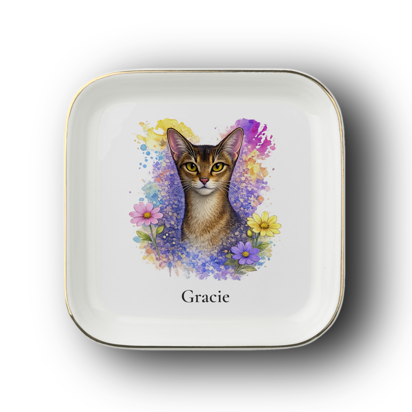 Personalized Watercolor Cat Jewelry Dish