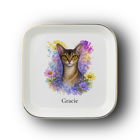 Personalized Watercolor Cat Jewelry Dish