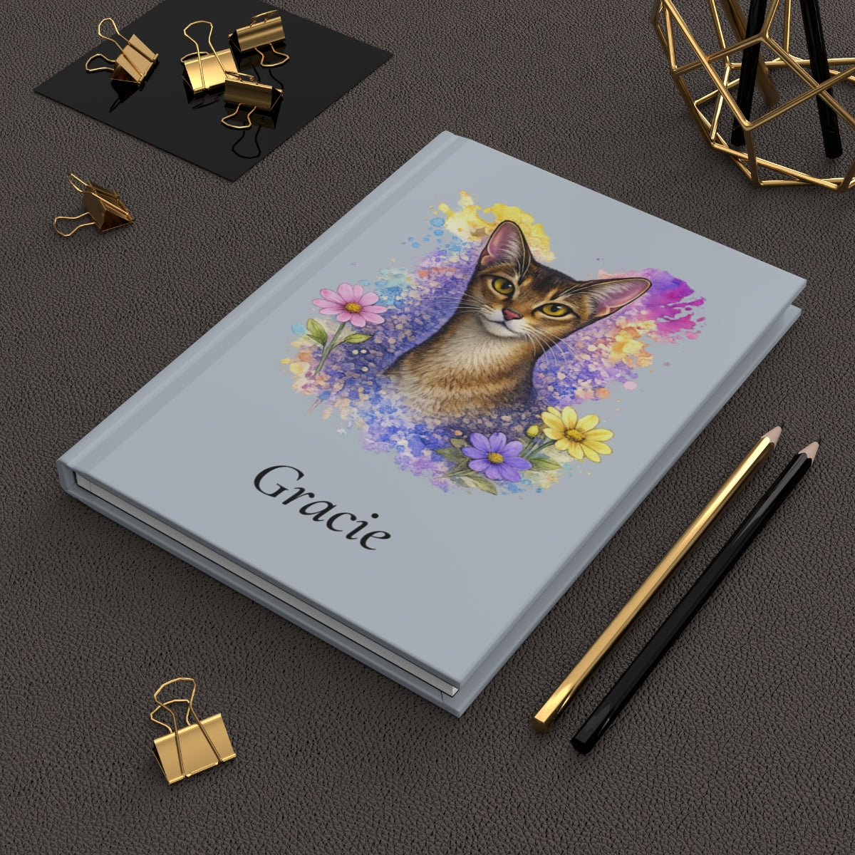 Personalized Cat Watercolor Hardcover Journal