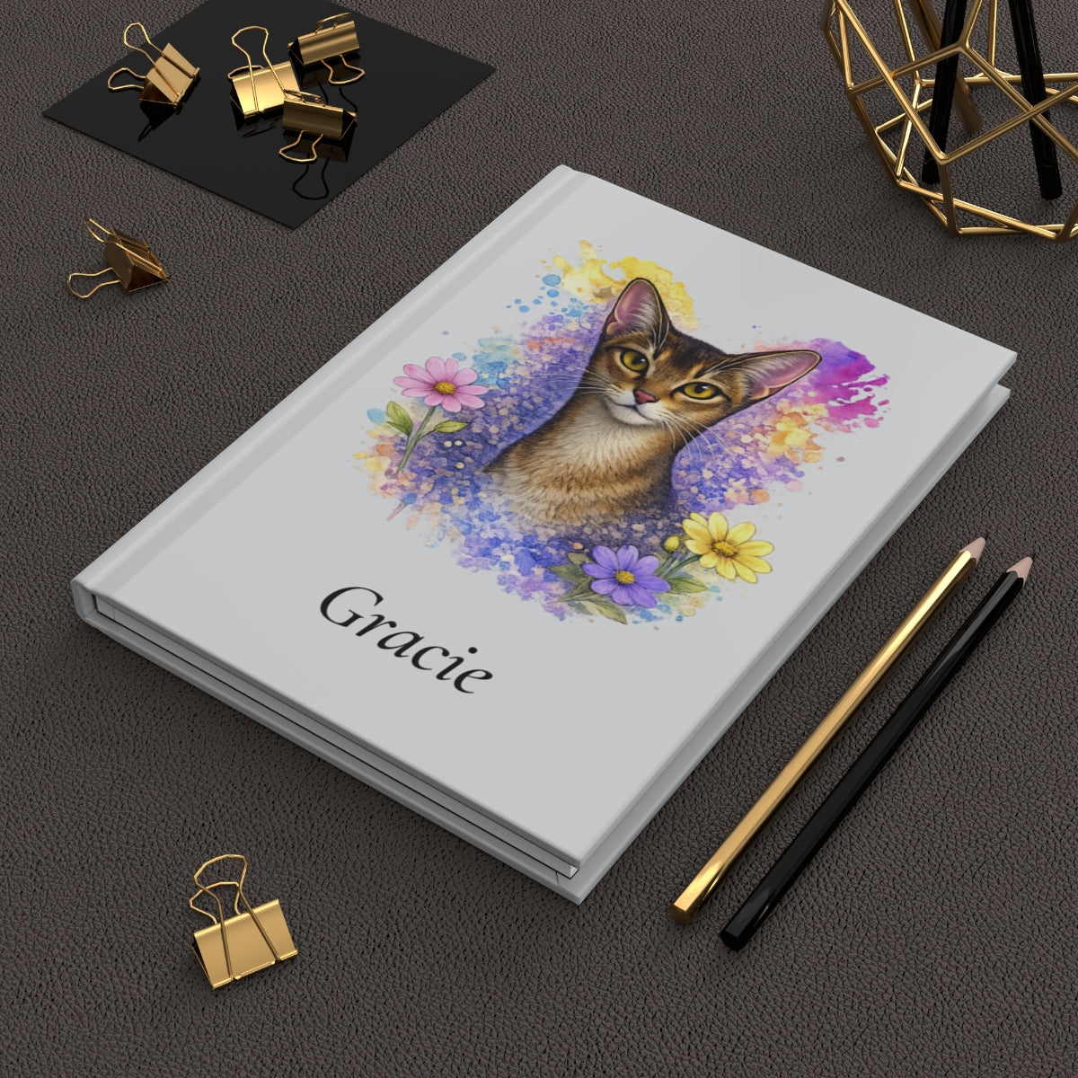 Personalized Cat Watercolor Hardcover Journal