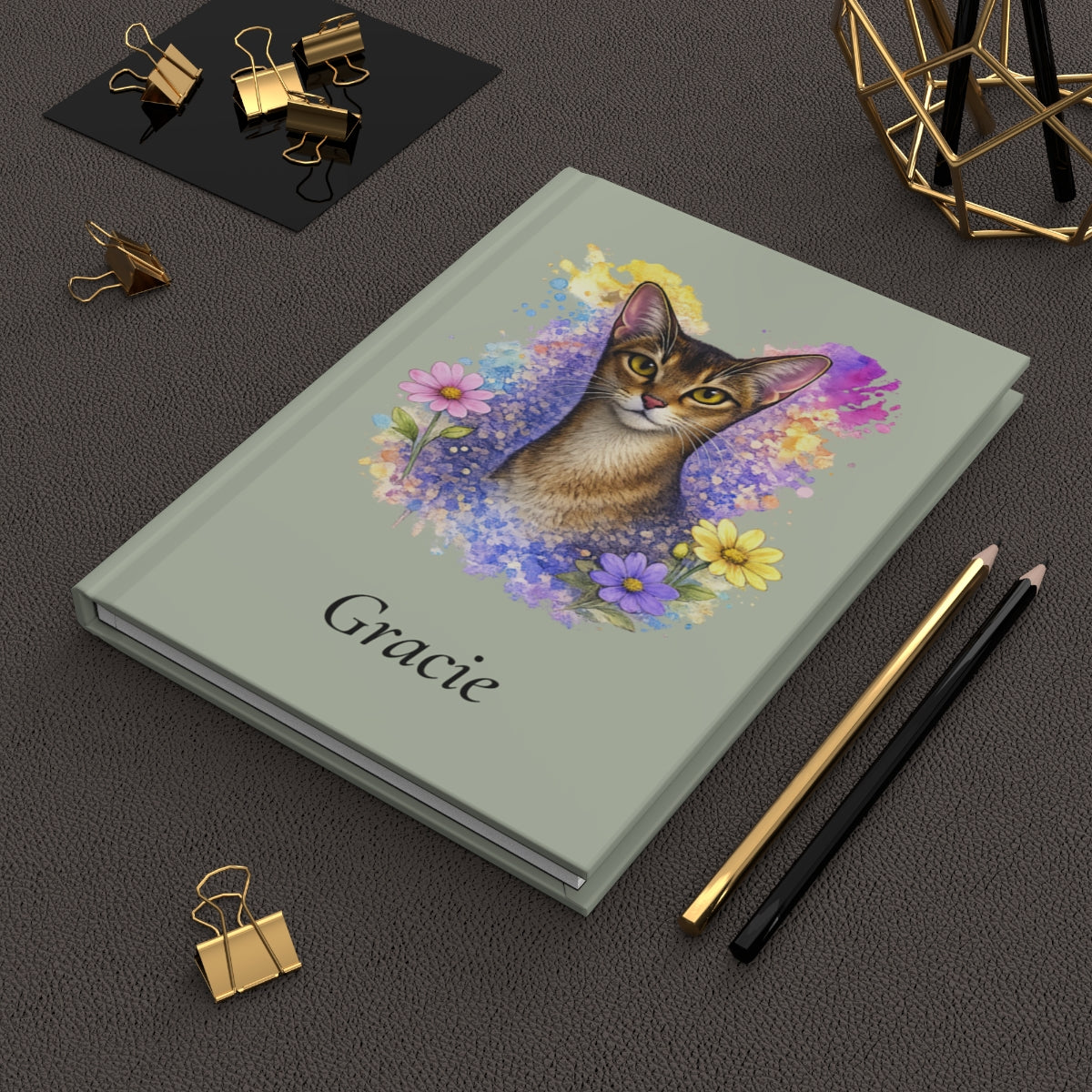 Personalized Cat Watercolor Hardcover Journal