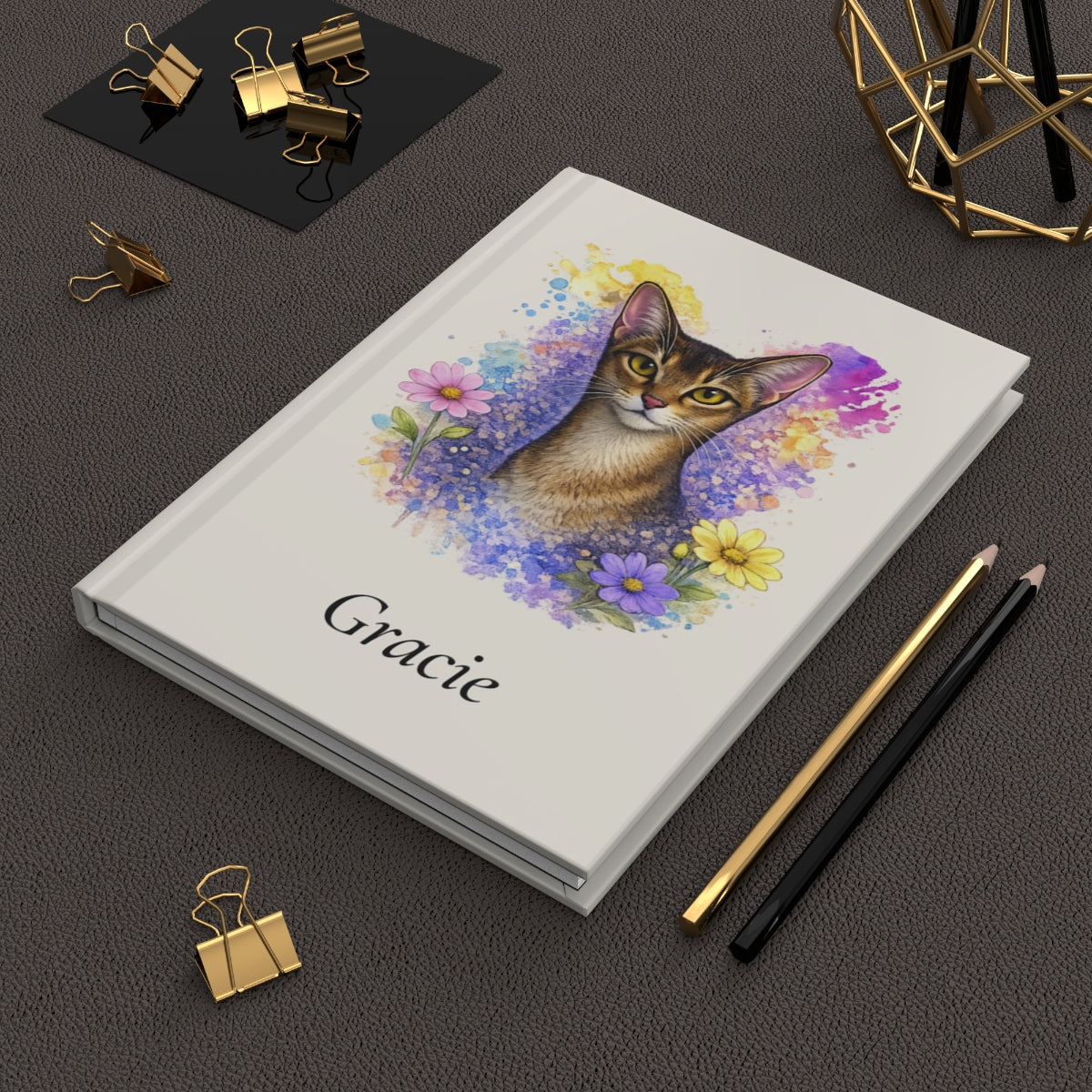 Personalized Cat Watercolor Hardcover Journal