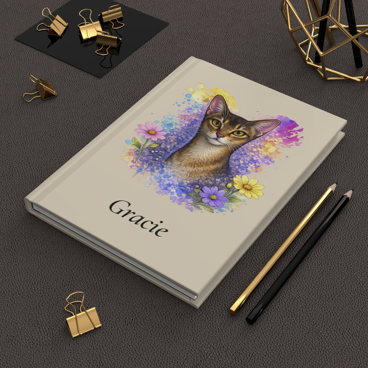 Personalized Cat Watercolor Hardcover Journal